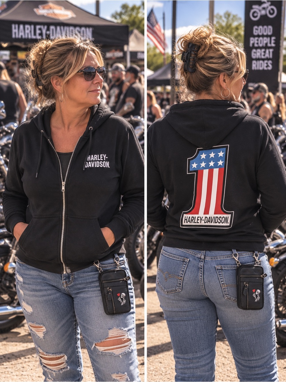 Harley-Davidson Black Zip-Up Hooded Sweatshirt with White Logo NWT